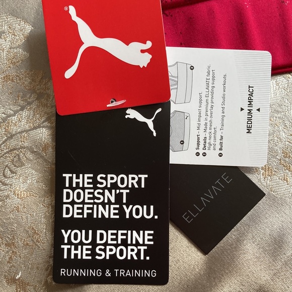 PUMA Fashion Luxe ELLAVATE Athletic Bra Persian Rouge Matte Foil Print Med NWT - Picture 12 of 12